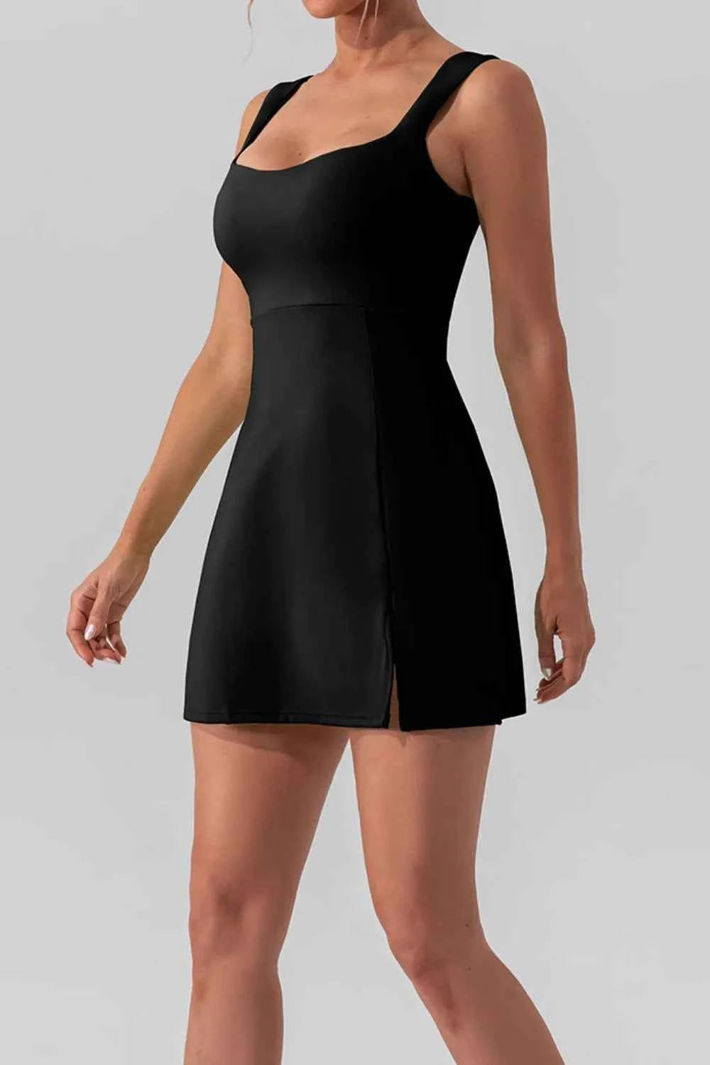 Square Neck Sleeveless Slit Mini Active Dress — view 3