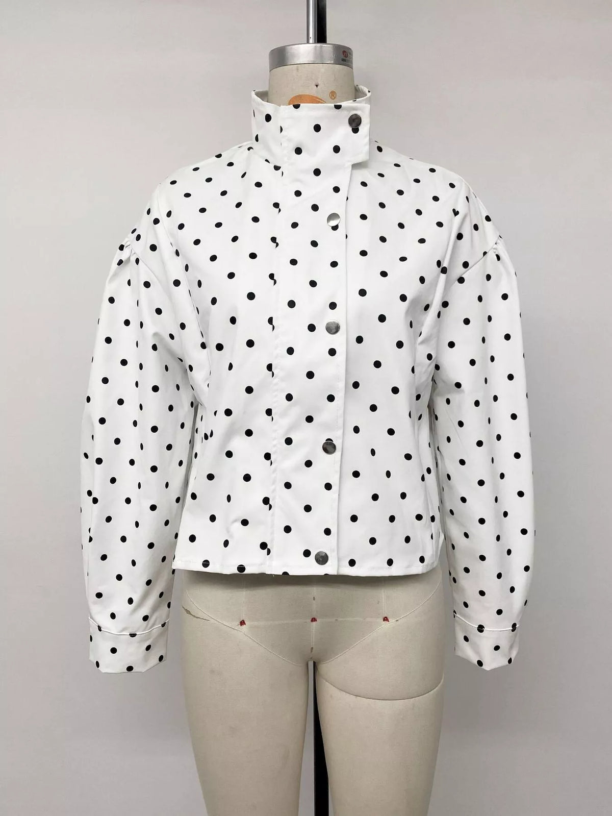Polka Dot Zip Up Cropped Jacket — view 13