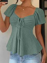 Sweetheart Neck Flutter Sleeve Top - Effortless Elegance Awaits — view 13