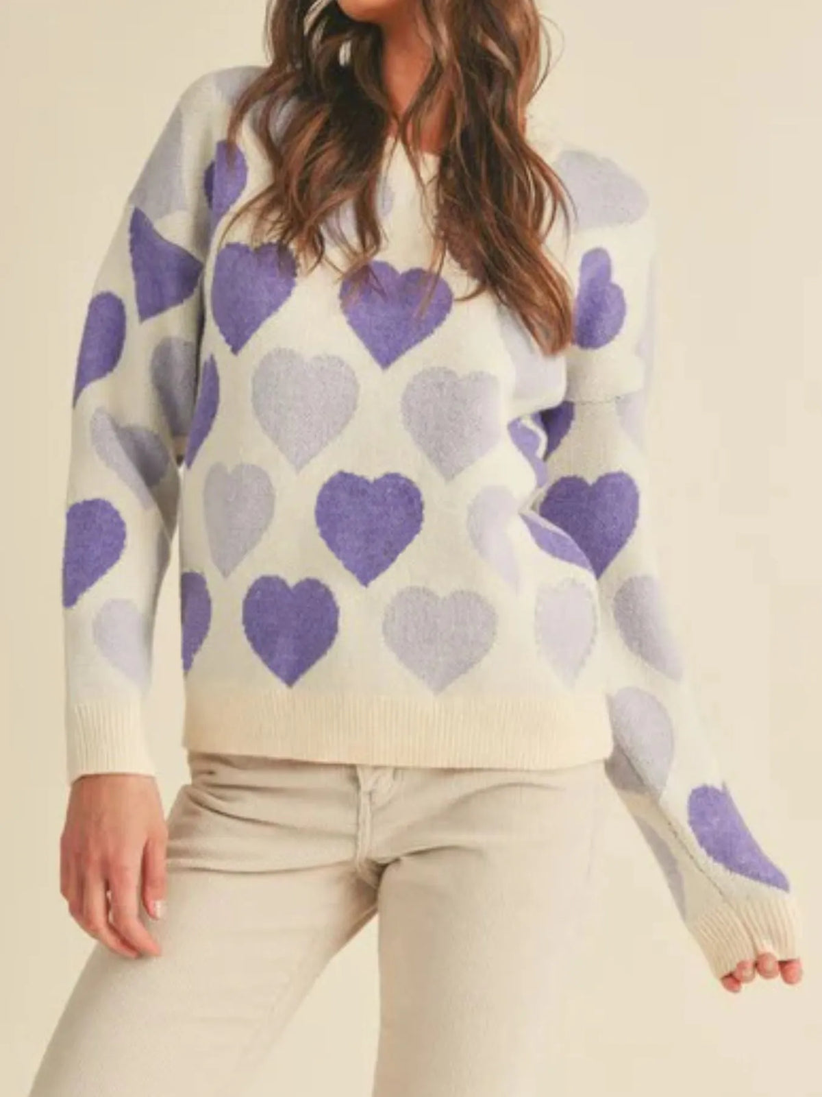 Heart Ribbed Hem Long Sleeve Sweater — view 9