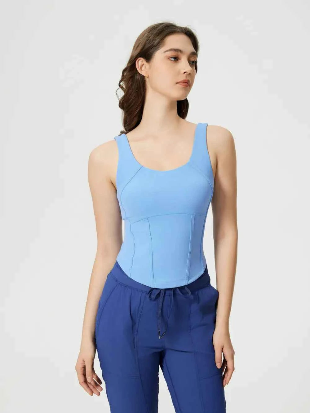 Round Neck Wide Strap Active Tank with Detachable Chest Pads — view 7