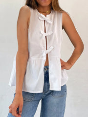 Tied Striped Round Neck Tank — view 9