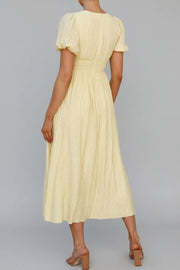 V-Neck Puff Short Sleeve Midi Dress - Effortless Elegance — view 8