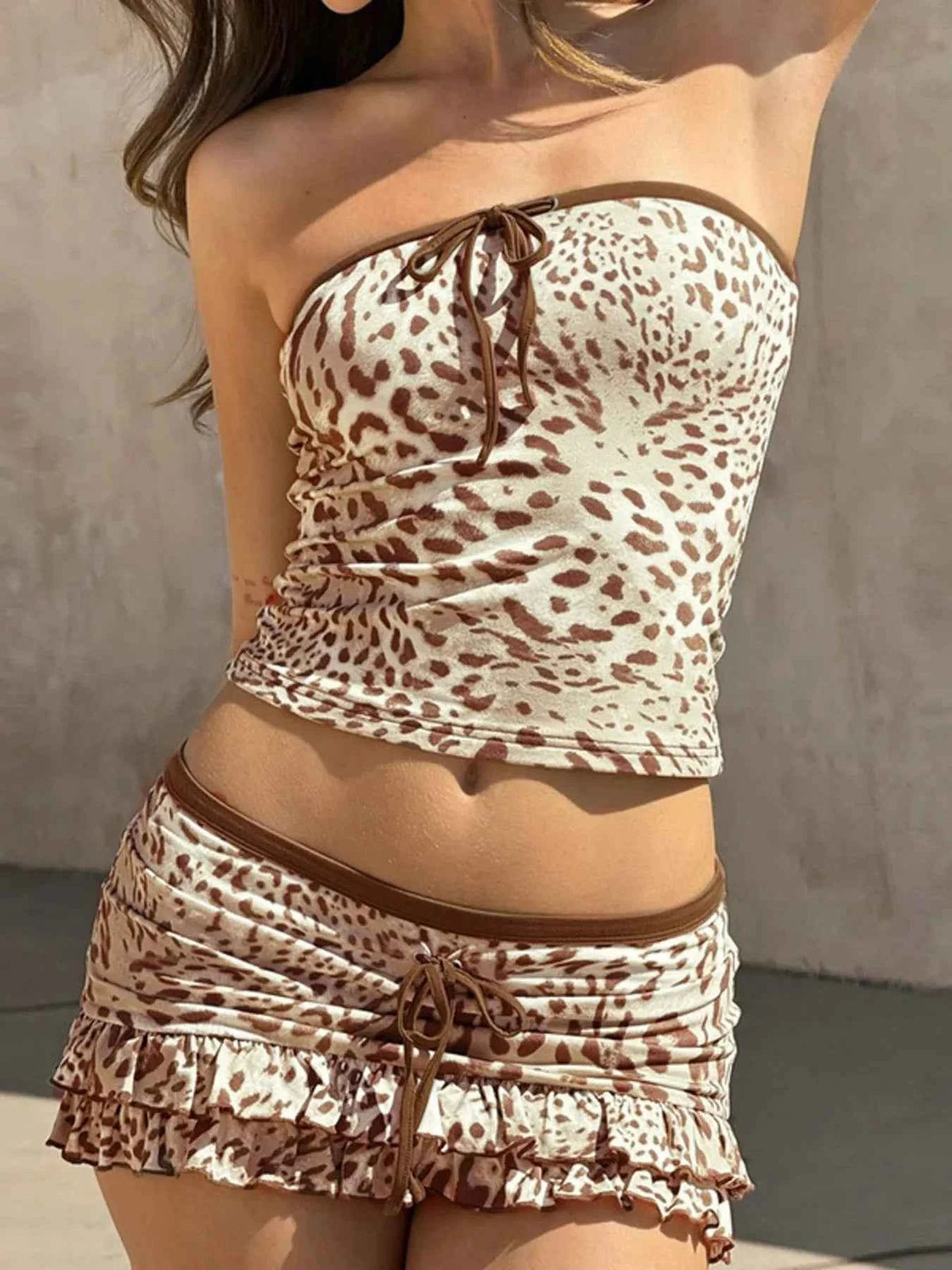 Leopard Print Strapless Top and Skirt Two-Piece Set — view 3