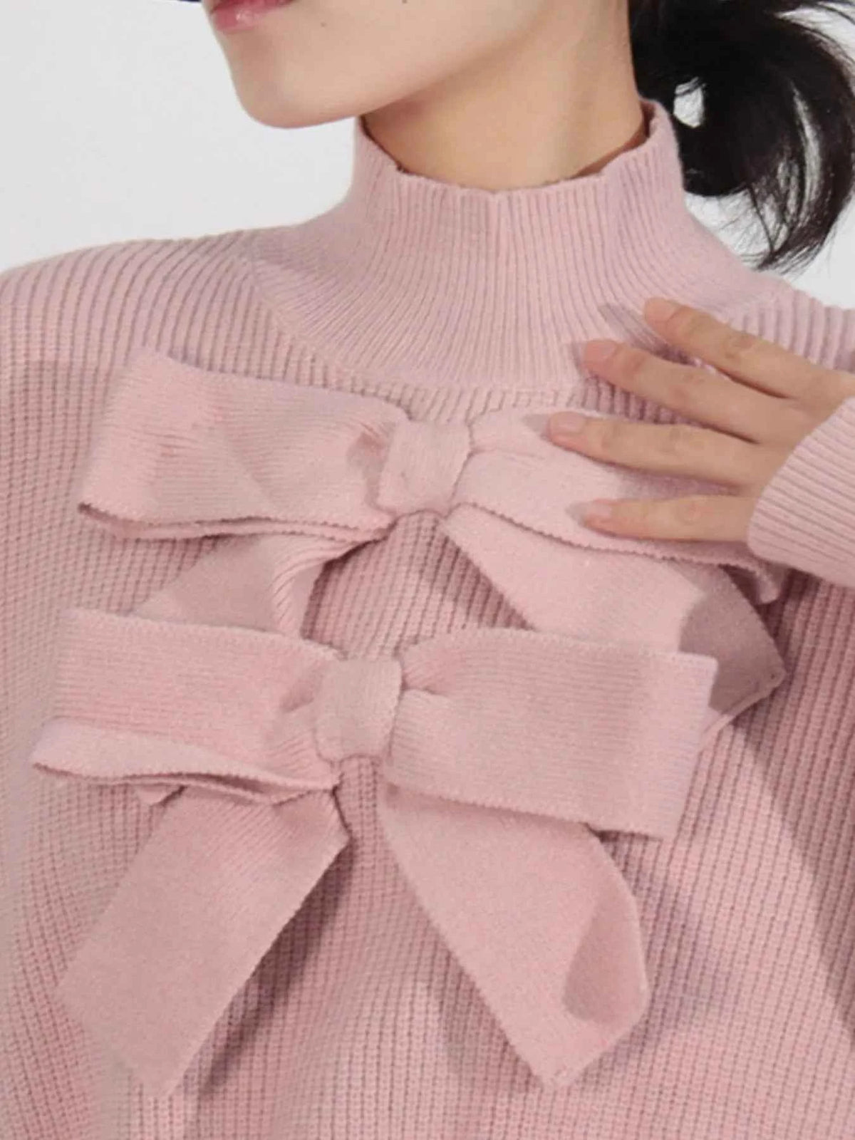 Bow Front Turtleneck Long Sleeve Sweater — view 5