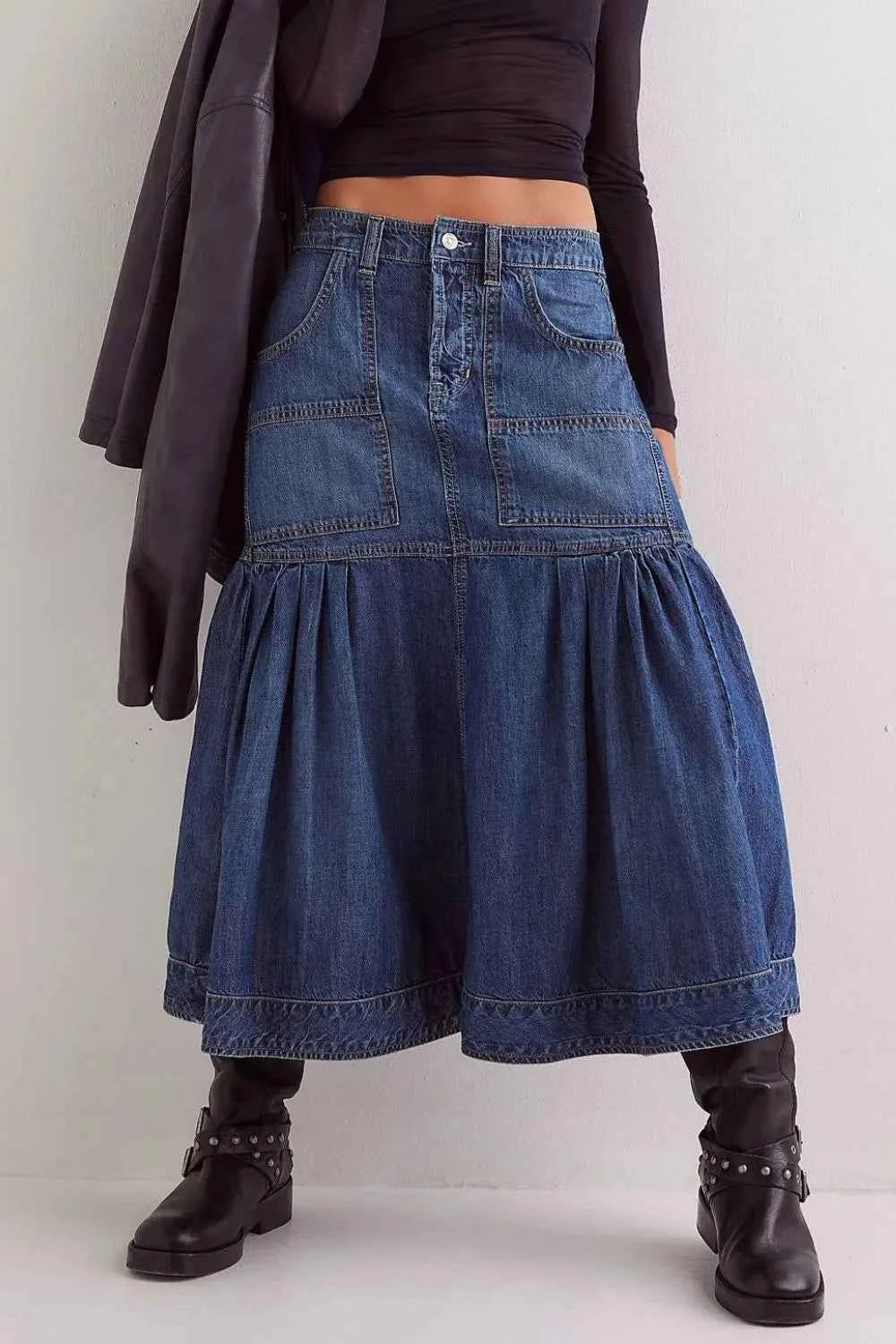 Midi Denim Skirt with Pockets — view 4