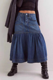 Midi Denim Skirt with Pockets — view 4