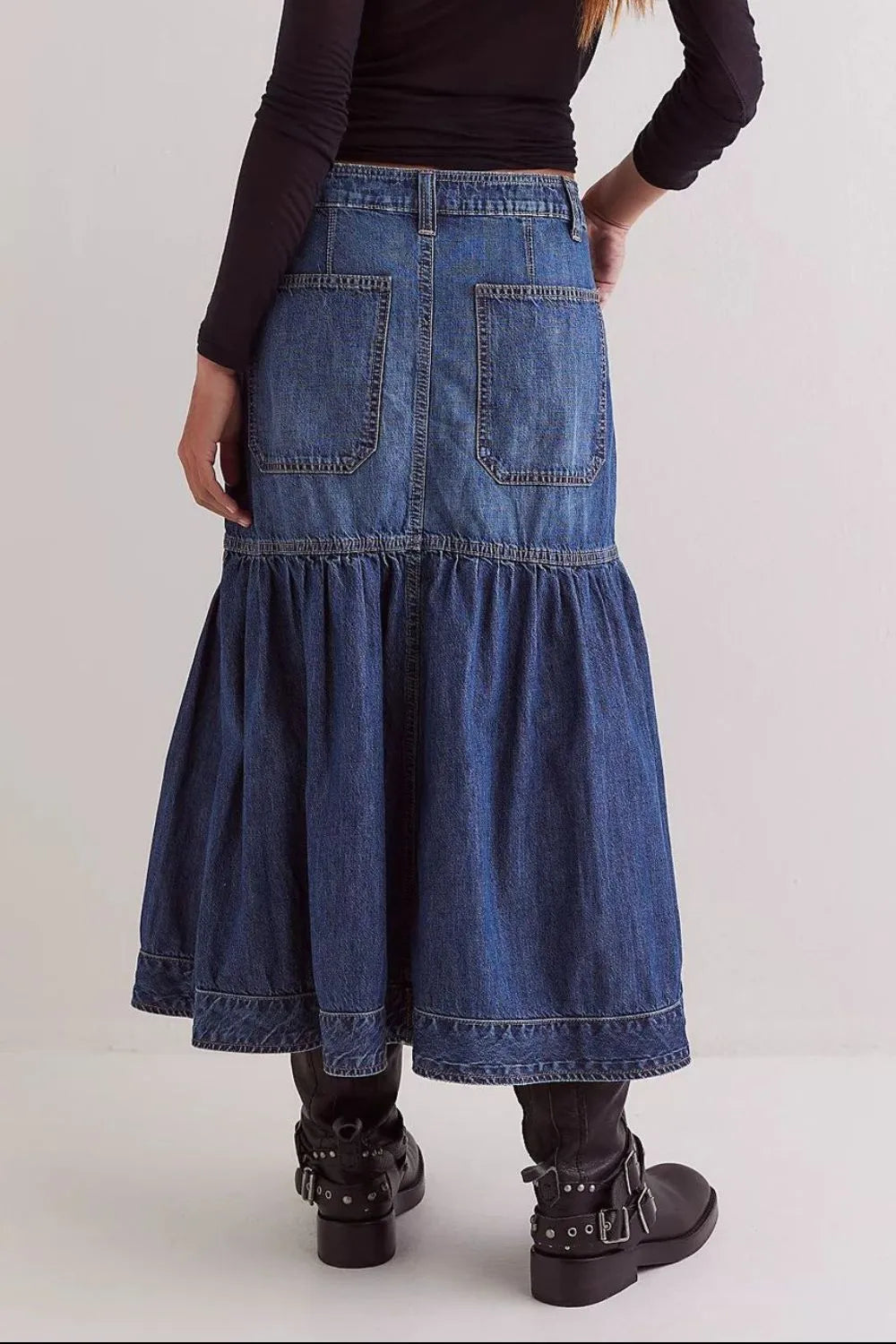 Midi Denim Skirt with Pockets — view 5