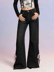 Ribbon Detail Flare Jeans - Stylish Elegance with Comfort — view 1