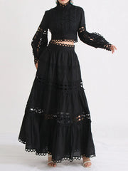 Lace Button Up Long Sleeve Top and Skirt Set — view 6
