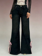 Ribbon Detail Flare Jeans - Stylish Elegance with Comfort — view 7