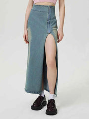 Slit Denim Skirt with Zip — view 1