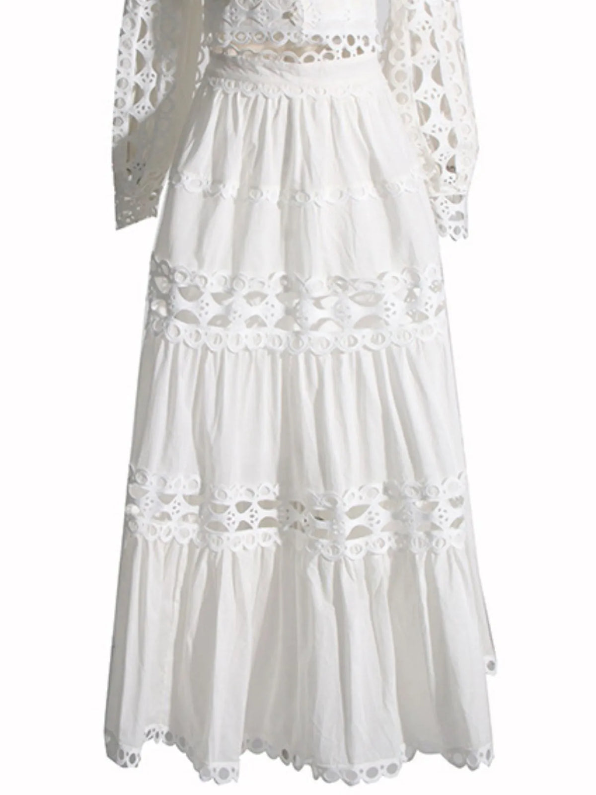 Lace Button Up Long Sleeve Top and Skirt Set — view 9