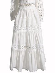Lace Button Up Long Sleeve Top and Skirt Set — view 9