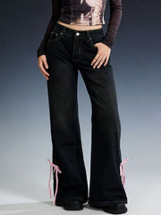 Ribbon Detail Flare Jeans - Stylish Elegance with Comfort — view 5