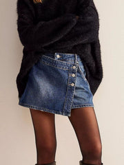 Asymmetrical Button-Front Denim Skirt — view 15