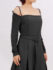 Slit Spaghetti Strap Long Sleeve Dress — view 12