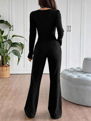 Tie Front Long Sleeve Flare Jumpsuit — view 6