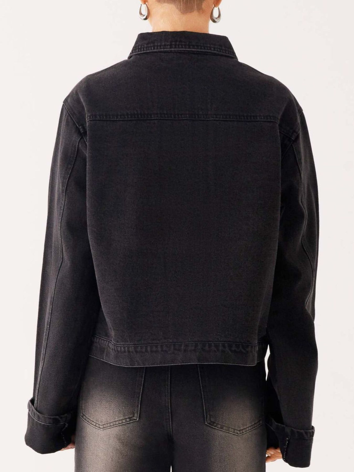 Button Down Cropped Oversized Denim Jacket — view 22
