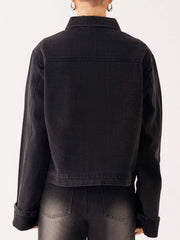 Button Down Cropped Oversized Denim Jacket — view 22