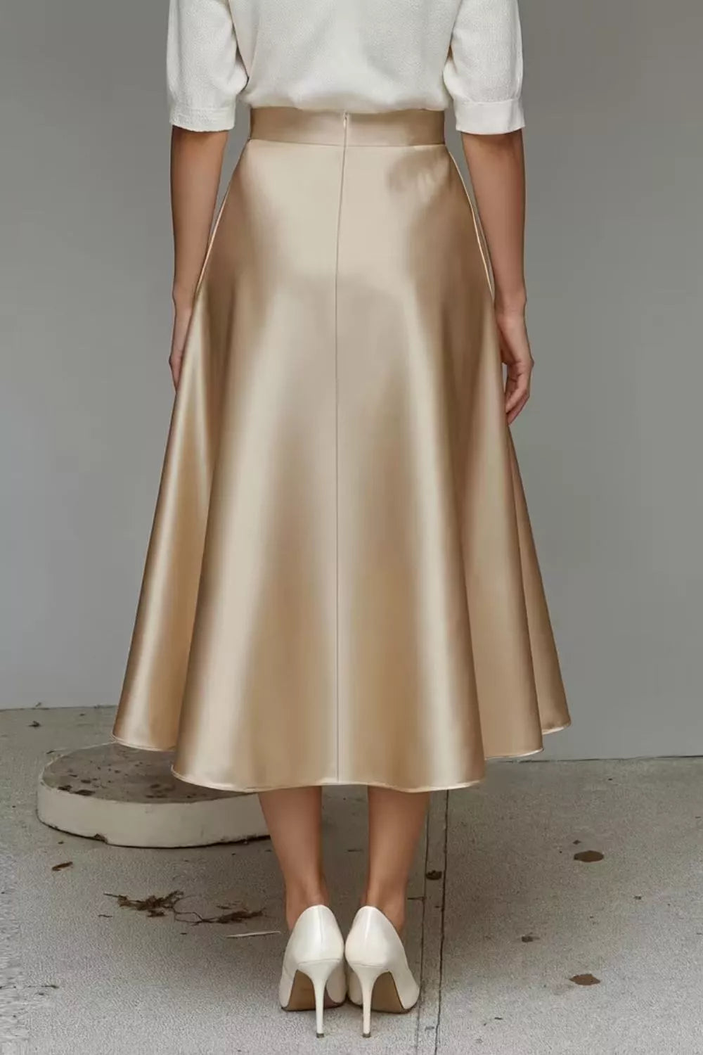 Elegant Satin A-Line Midi Skirt for Effortless Style — view 11