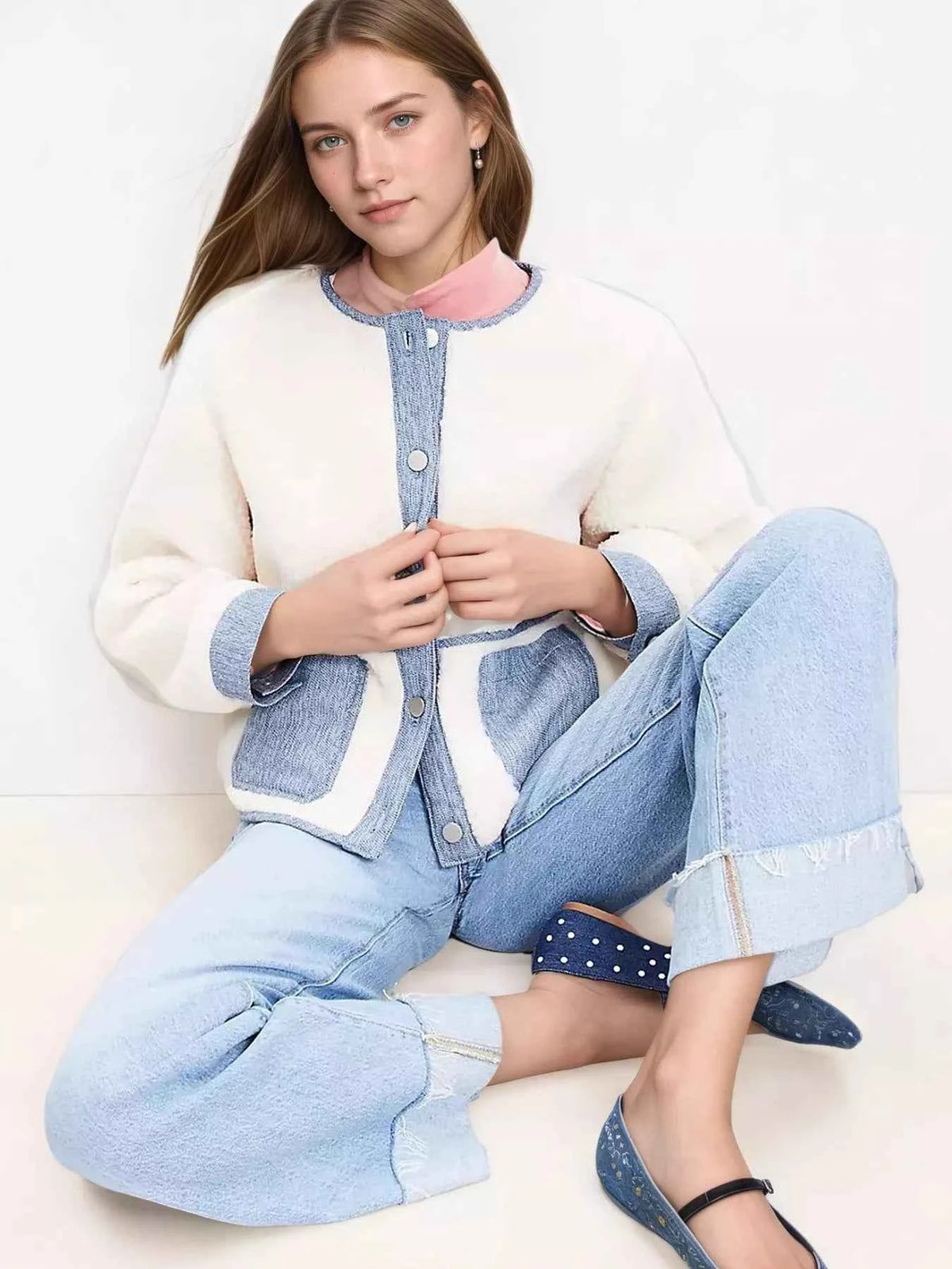 Contrast Trim Teddy Jacket: Cozy Comfort Meets Chic Style — view 3