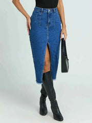 High-Waisted Slit Denim Skirt — view 1
