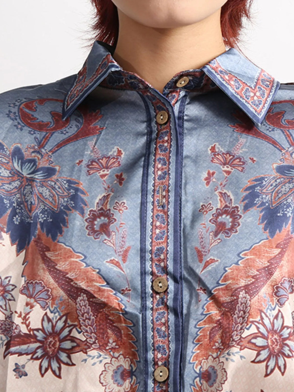 Printed Button Front Long Sleeve Shirt and Shorts Set — view 7