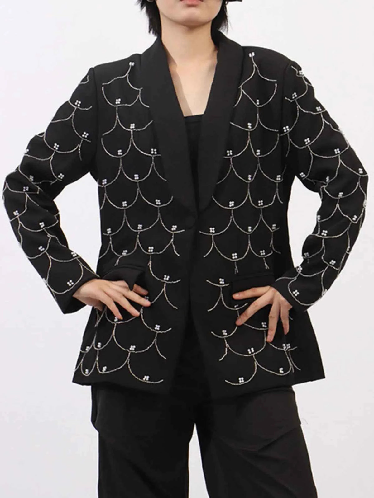 Pearl Detail Long Sleeve Blazer — view 2