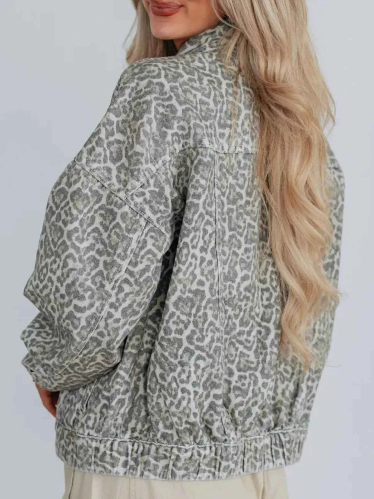 Leopard Button Up Denim Jacket - Stylish & Versatile — view 2