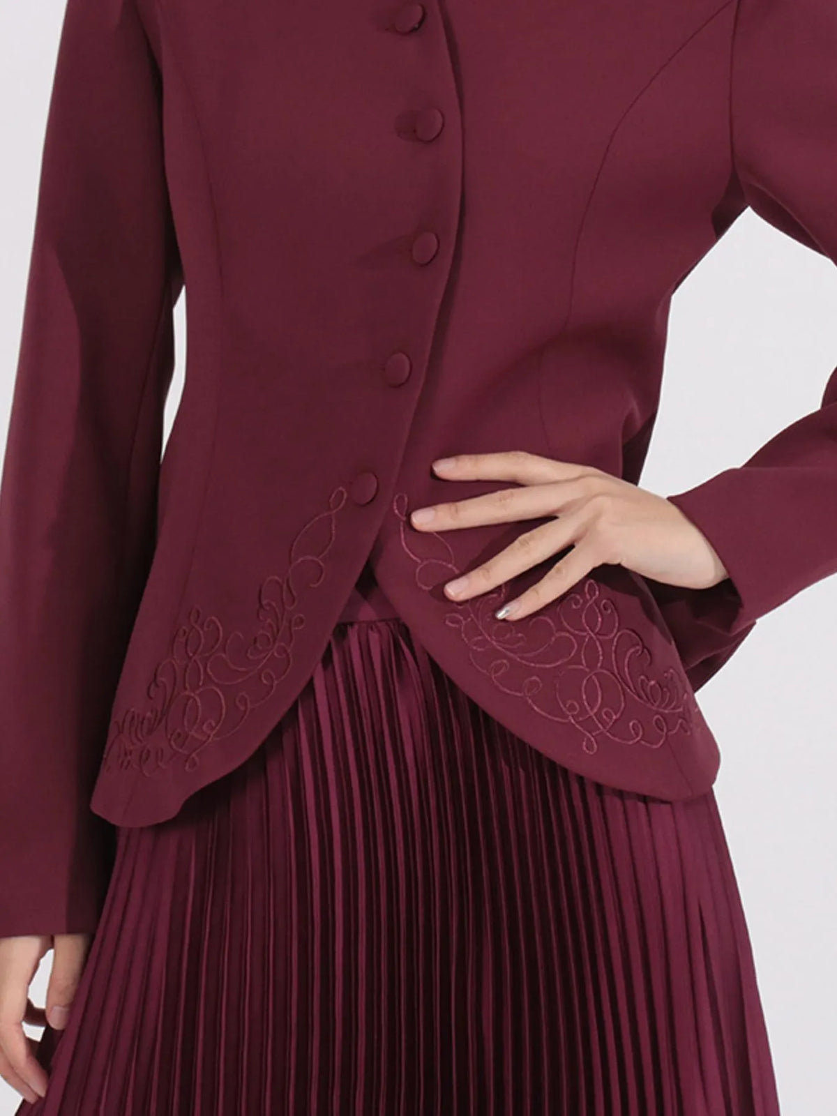 Button Up Long Sleeve Top and Pleated Skirt Set — view 7