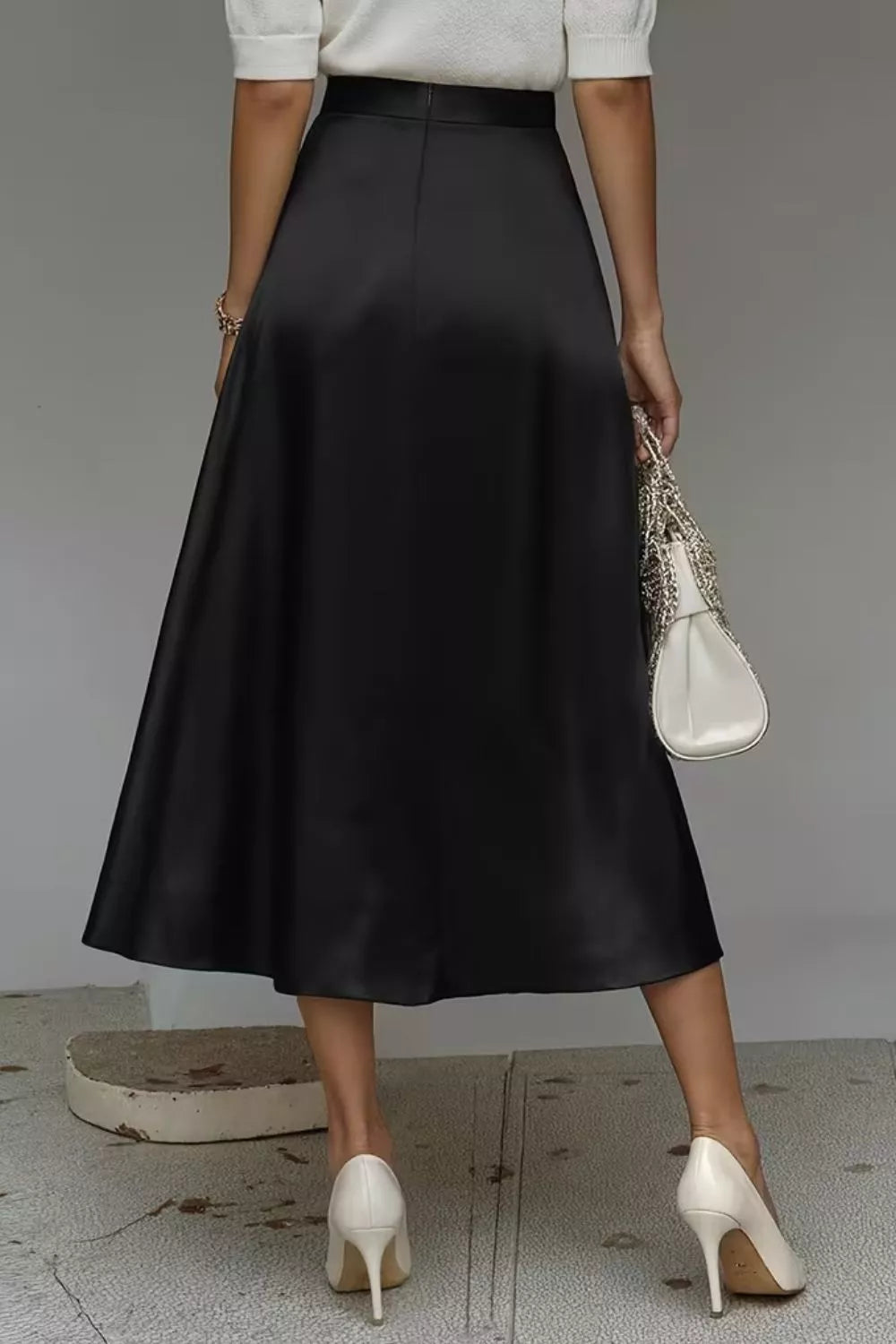 Elegant Satin A-Line Midi Skirt for Effortless Style — view 7