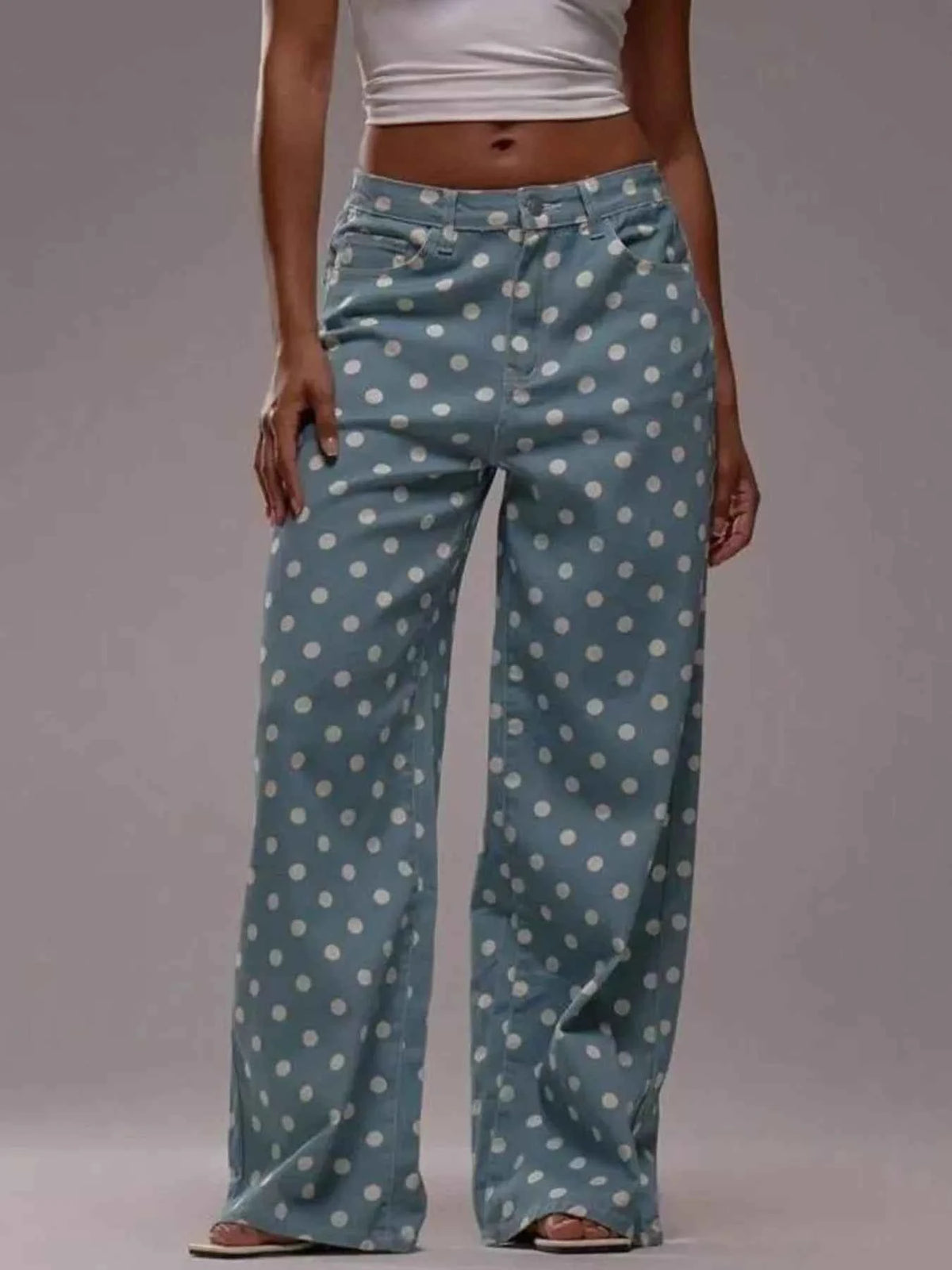 Polka Dot Wide Leg Jeans - A Stylish Twist on Classic Denim
