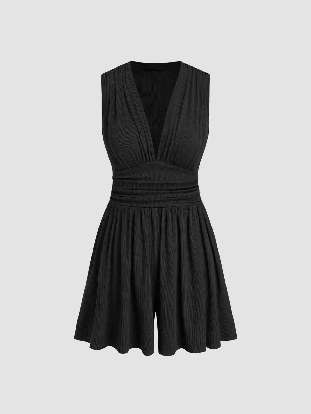 Deep V-Neck Ruched Sleeveless Romper — view 2