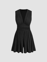 Deep V-Neck Ruched Sleeveless Romper — view 2