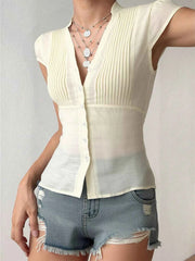 Button Up Cap Sleeve Shirt — view 1
