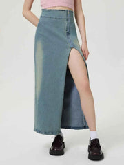 Slit Denim Skirt with Zip — view 2