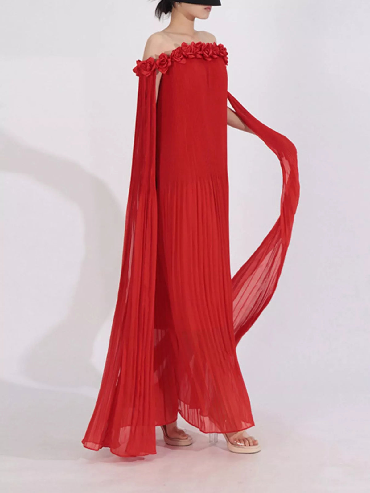 Off-Shoulder Floral Pleated Maxi Dress — view 11