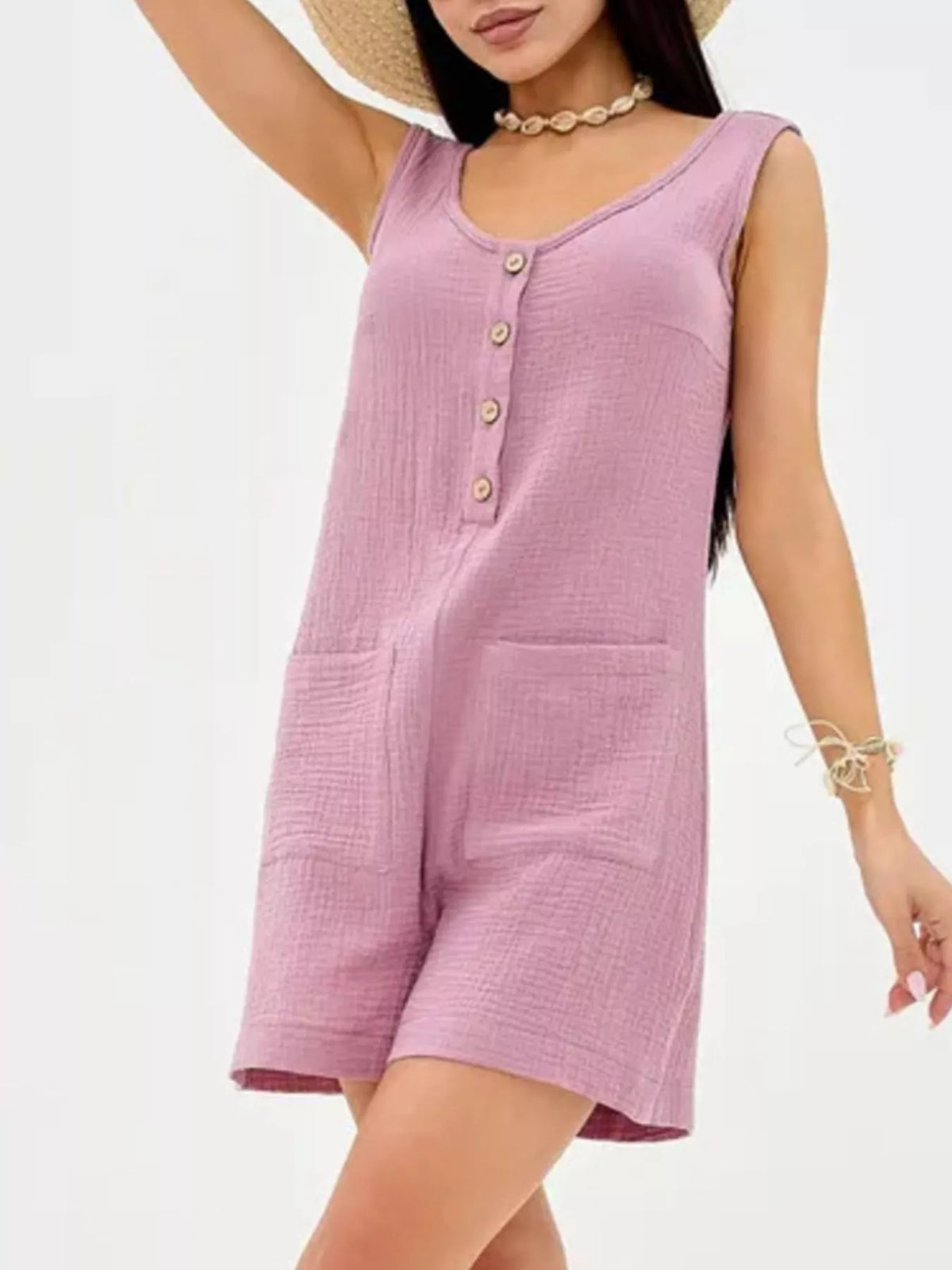Casual Button-Down Sleeveless Romper — view 7