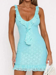 Ruffle Trim Lace Mini Dress — view 4
