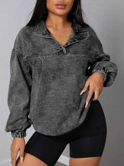 Elastic Hem Quarter Zip Denim Top — view 1