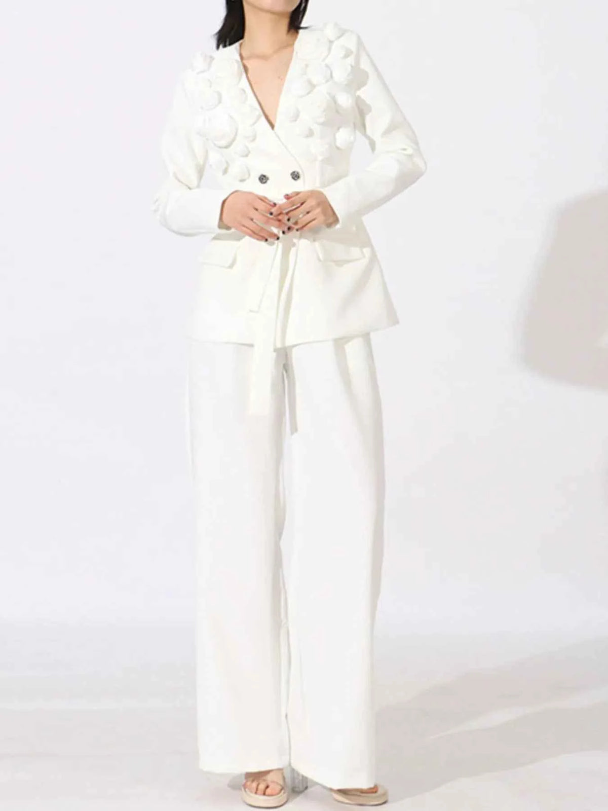 Flower Long Sleeve Blazer and Pants Set — view 1