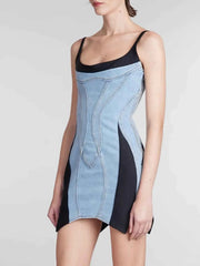 Contrast Adjustable Strap Denim Dress — view 1