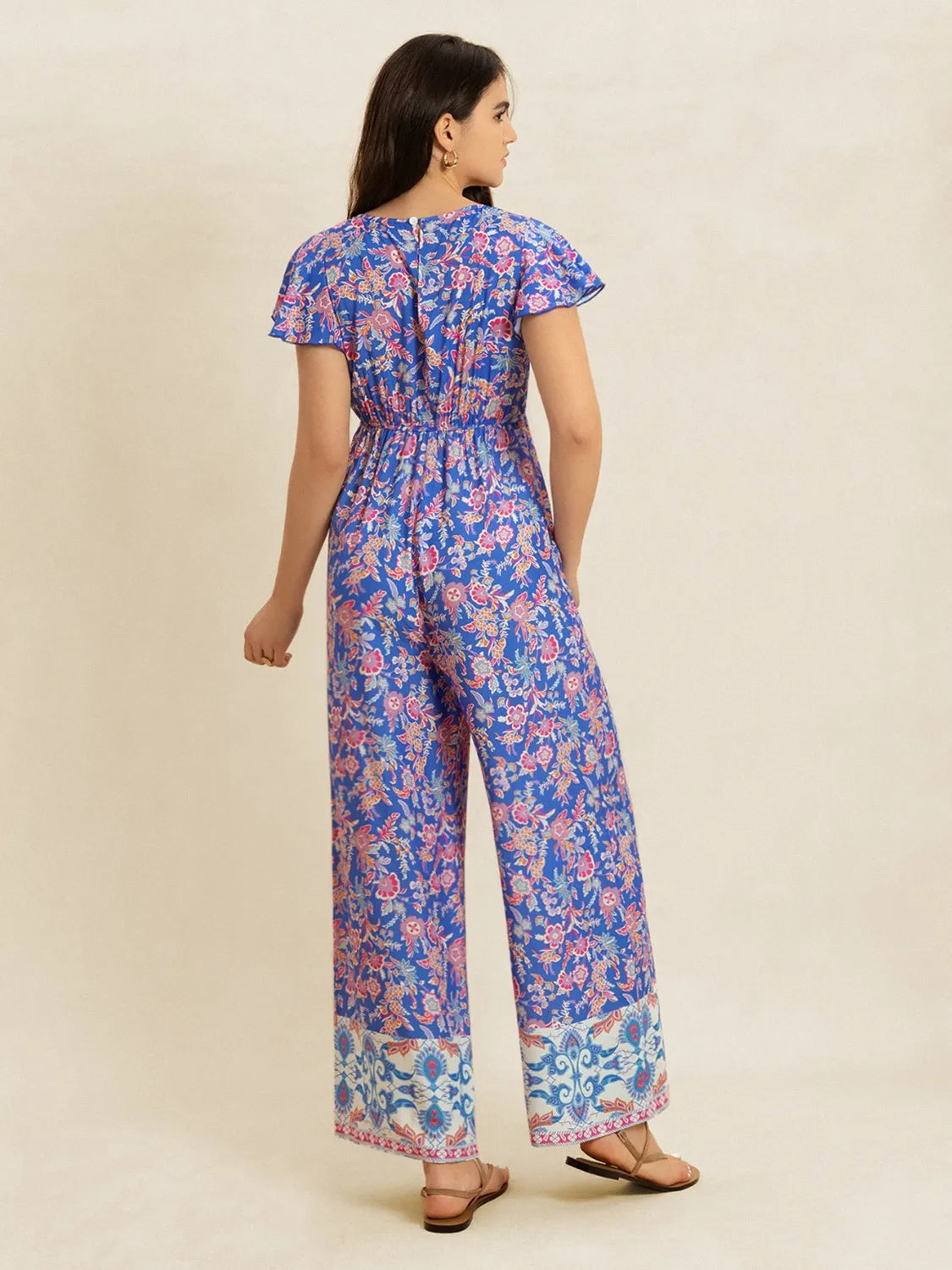 Printed V-Neck Wide Leg Jumpsuit — view 6