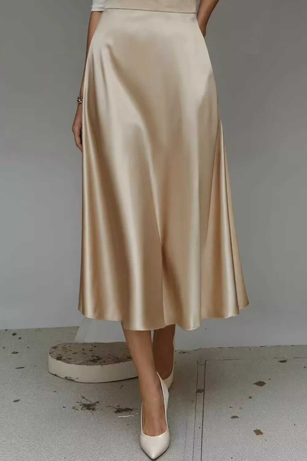 Elegant Satin A-Line Midi Skirt for Effortless Style — view 12