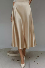 Elegant Satin A-Line Midi Skirt for Effortless Style — view 12