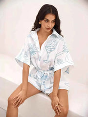 Printed Collared Neck Half Sleeve Romper — view 1