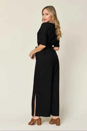 Double Take V-Neck Tied Side Slit Jumpsuit — view 2