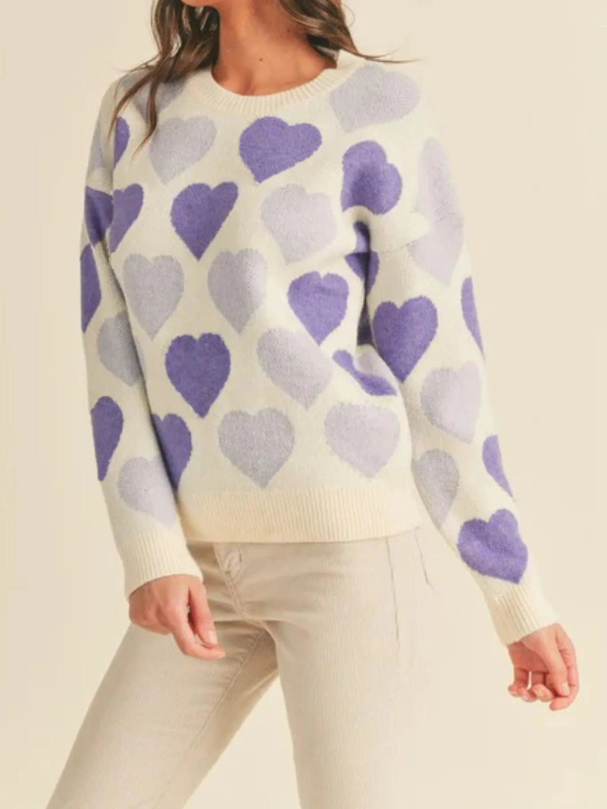 Heart Ribbed Hem Long Sleeve Sweater — view 10
