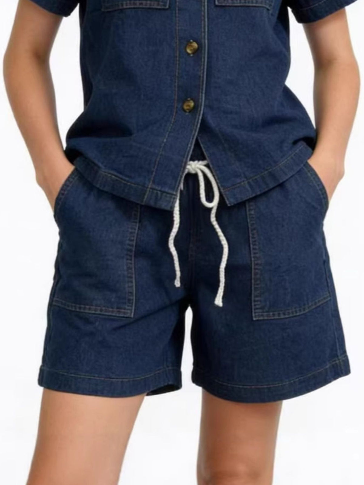 Button Up Short Sleeve Top and Shorts Denim Set — view 10